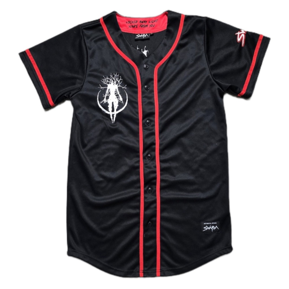 SWARM Baseball‎ Jersey Mens Medium EDM Dubstep Festival Rave Black Embroidered